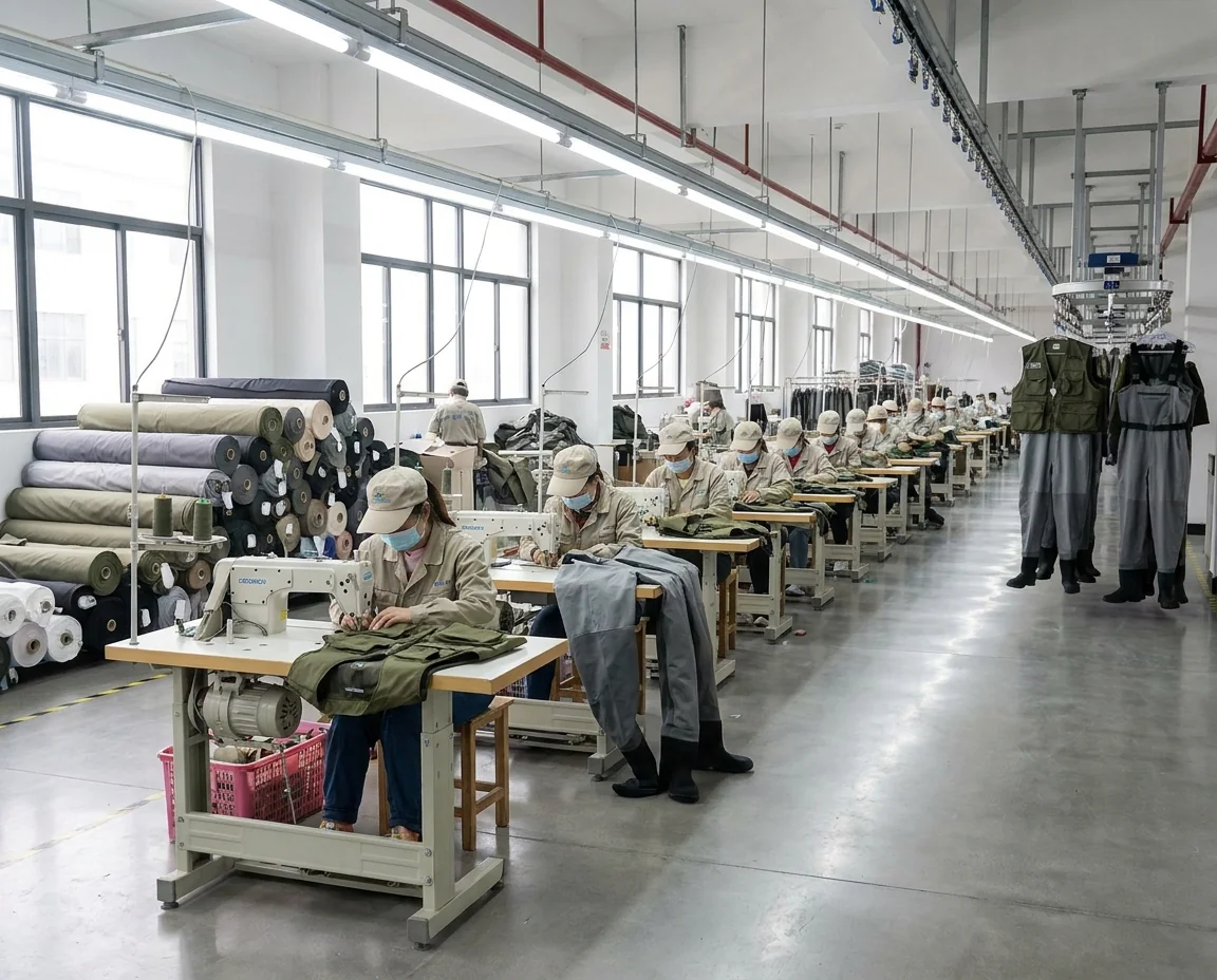 Fishing apparel factory production floor
