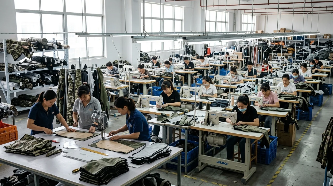 Fishing apparel factory production floor
